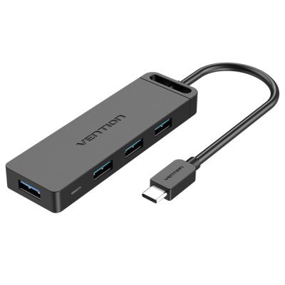  USB  Vention TGKBB Type-C to 4-Port USB 3.0 Hub with Power Supply Black 0.15M ABS Type
